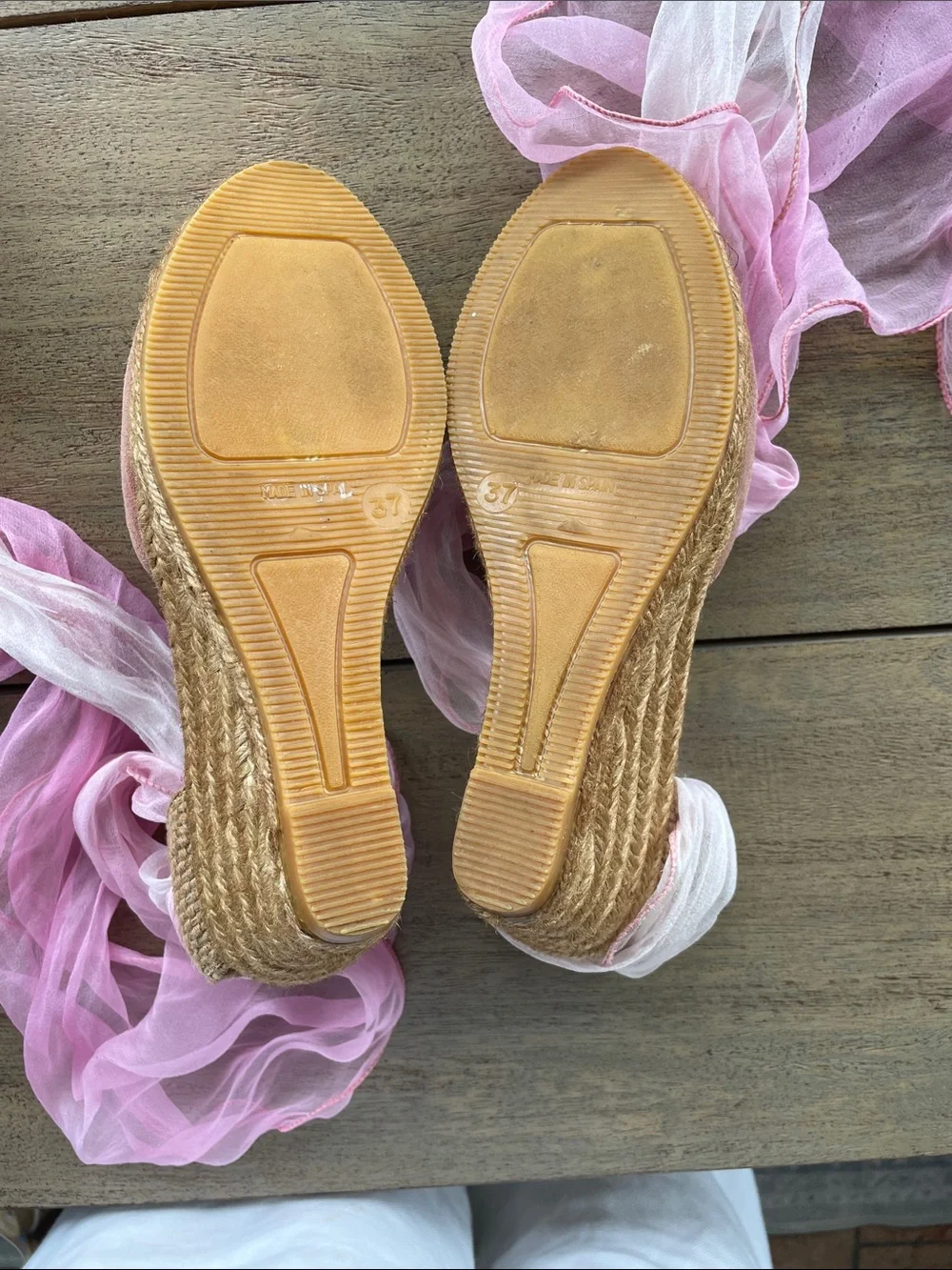 Gaimo Pink Suede Espadrille Wedges with Ankle Wraps Handmade in Spain  NWOT/BOX